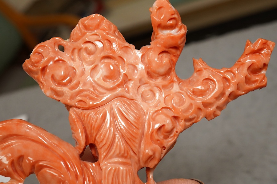 A large Chinese coral carving of a flower fairy, mid 20th century